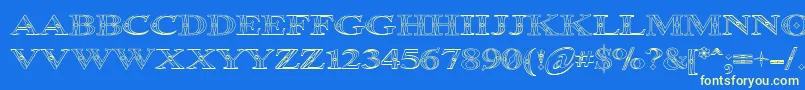 Occoluchi Outline-Schriftart – Gelbe Schriften auf blauem Hintergrund