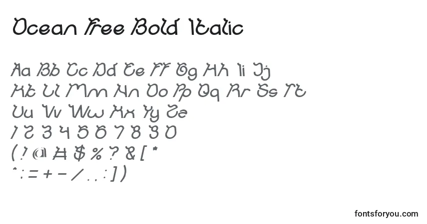 Ocean Free Bold Italicフォント–アルファベット、数字、特殊文字