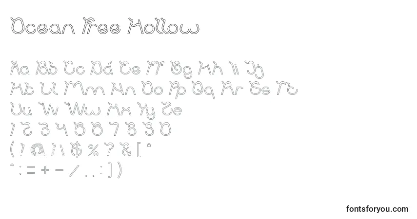 Шрифт Ocean Free Hollow – алфавит, цифры, специальные символы