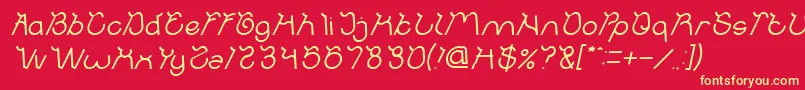 Fonte Ocean Free Italic – fontes amarelas em um fundo vermelho