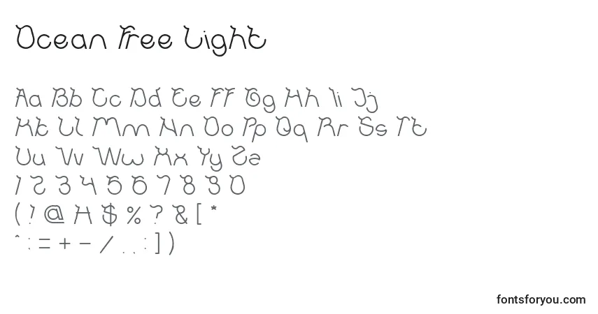 Schriftart Ocean Free Light – Alphabet, Zahlen, spezielle Symbole