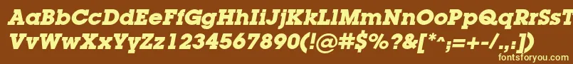 LugacBolditalic-fontti – keltaiset fontit ruskealla taustalla