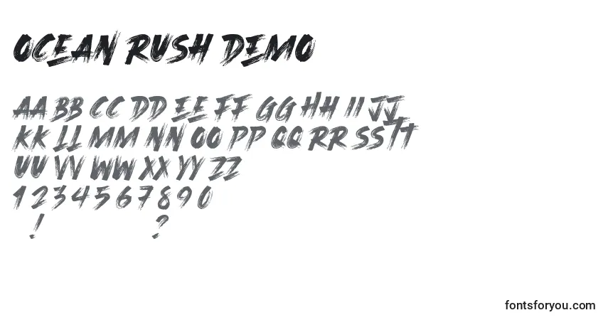Шрифт Ocean Rush DEMO – алфавит, цифры, специальные символы