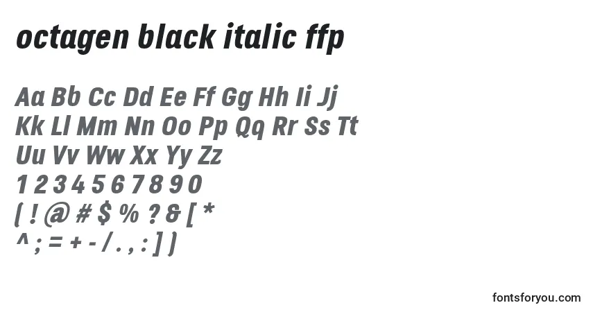 A fonte Octagen black italic ffp – alfabeto, números, caracteres especiais