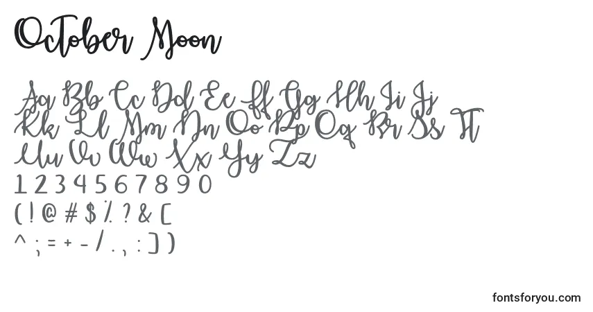 Schriftart October Moon   – Alphabet, Zahlen, spezielle Symbole