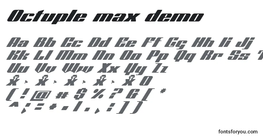 A fonte Octuple max demo – alfabeto, números, caracteres especiais