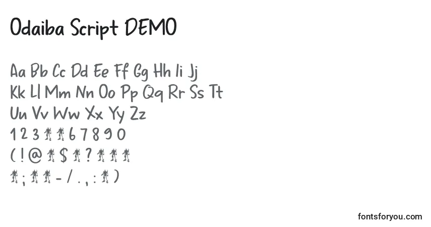 Шрифт Odaiba Script DEMO – алфавит, цифры, специальные символы