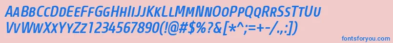 CoreSansMSc57CnMediumItalic-fontti – siniset fontit vaaleanpunaisella taustalla