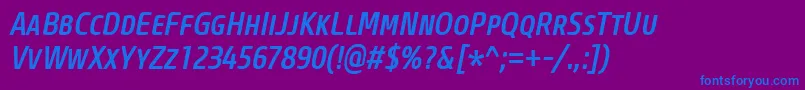 フォントCoreSansMSc57CnMediumItalic – 紫色の背景に青い文字