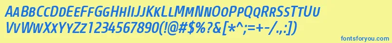 Шрифт CoreSansMSc57CnMediumItalic – синие шрифты на жёлтом фоне