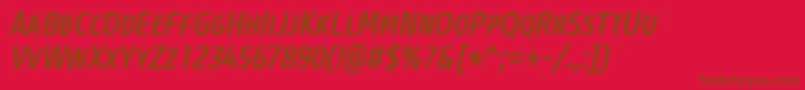 フォントCoreSansMSc57CnMediumItalic – 赤い背景に茶色の文字