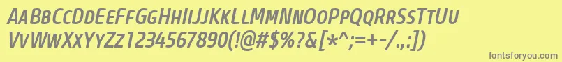 CoreSansMSc57CnMediumItalic-fontti – harmaat kirjasimet keltaisella taustalla