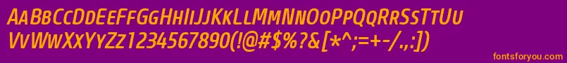 フォントCoreSansMSc57CnMediumItalic – 紫色の背景にオレンジのフォント