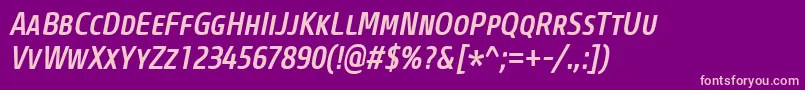 CoreSansMSc57CnMediumItalic-fontti – vaaleanpunaiset fontit violetilla taustalla