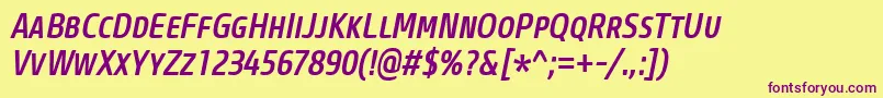Шрифт CoreSansMSc57CnMediumItalic – фиолетовые шрифты на жёлтом фоне