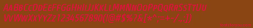 フォントCoreSansMSc57CnMediumItalic – 赤い文字が茶色の背景にあります。
