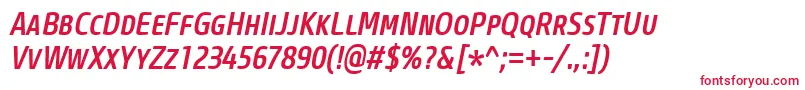 フォントCoreSansMSc57CnMediumItalic – 白い背景に赤い文字