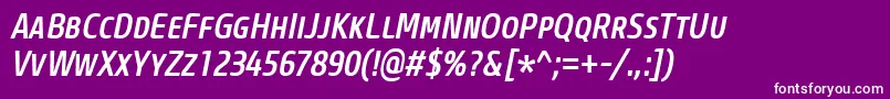 CoreSansMSc57CnMediumItalic-fontti – valkoiset fontit violetilla taustalla