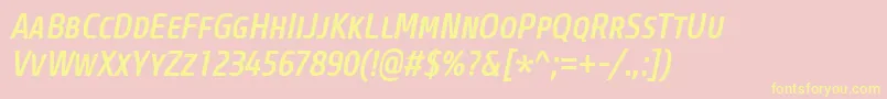 Шрифт CoreSansMSc57CnMediumItalic – жёлтые шрифты на розовом фоне