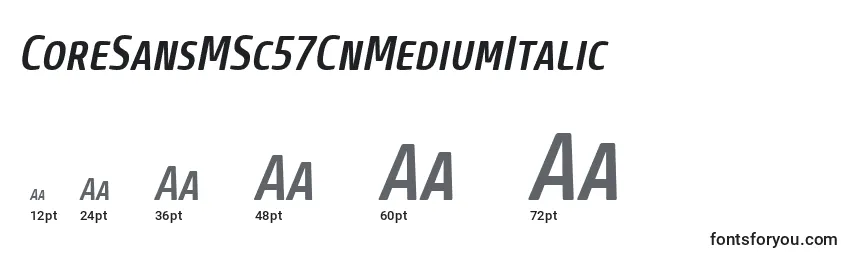 Размеры шрифта CoreSansMSc57CnMediumItalic