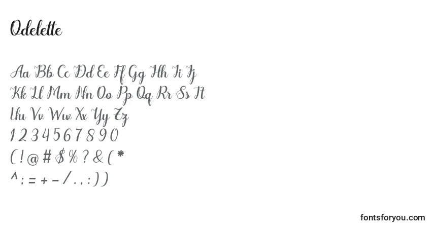 Schriftart Odelette (135920) – Alphabet, Zahlen, spezielle Symbole