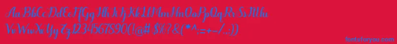 Odelette-Schriftart – Blaue Schriften auf rotem Hintergrund