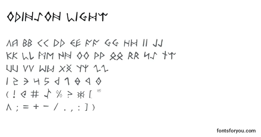 A fonte Odinson Light – alfabeto, números, caracteres especiais