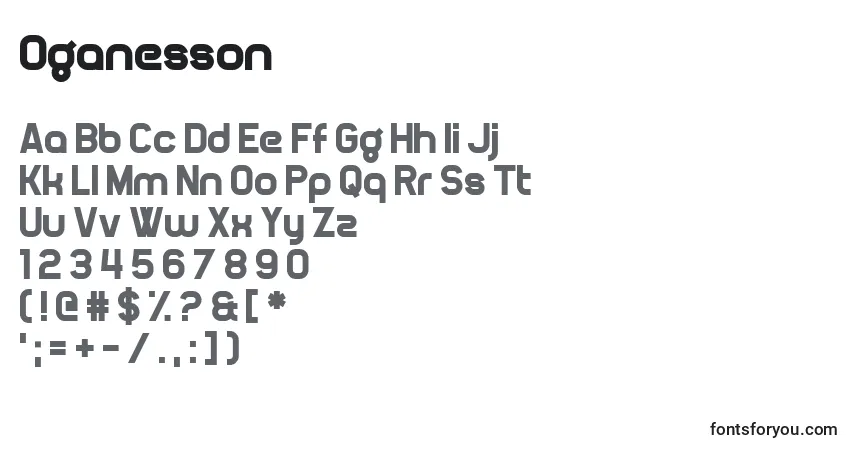 A fonte Oganesson (135936) – alfabeto, números, caracteres especiais
