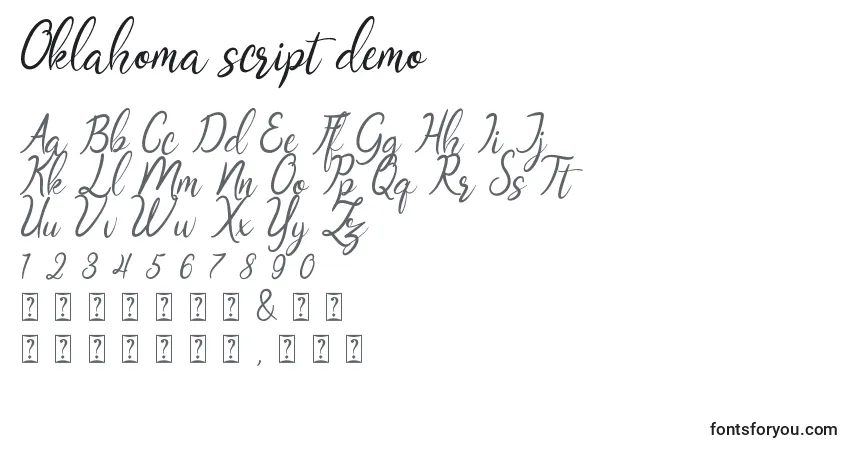 Czcionka Oklahoma script demo – alfabet, cyfry, specjalne znaki