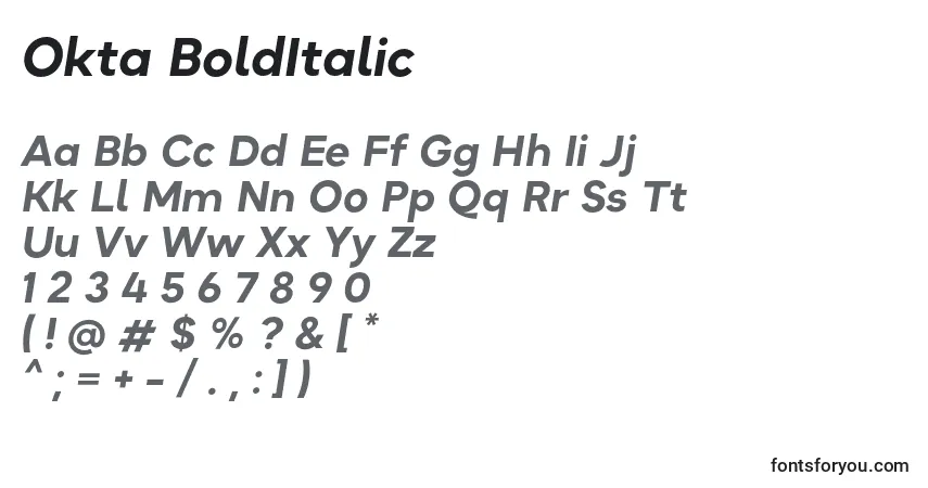Okta BoldItalic-fontti – aakkoset, numerot, erikoismerkit