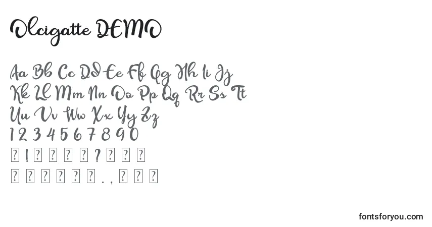 Schriftart Olcigatte DEMO – Alphabet, Zahlen, spezielle Symbole
