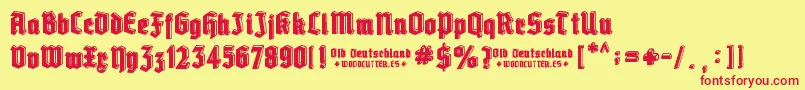 Old Deutschland-Schriftart – Rote Schriften auf gelbem Hintergrund