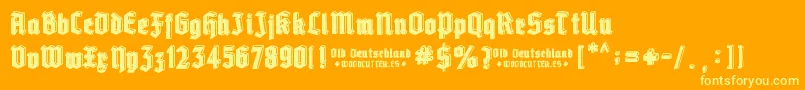 Old Deutschland-Schriftart – Gelbe Schriften auf orangefarbenem Hintergrund