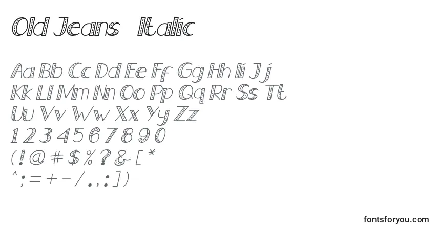 Шрифт Old Jeans   Italic – алфавит, цифры, специальные символы