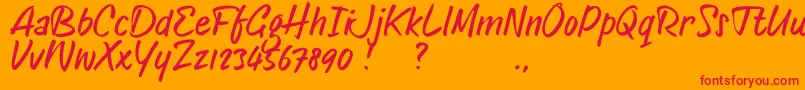フォントOld Letterhand TRIAL – オレンジの背景に赤い文字