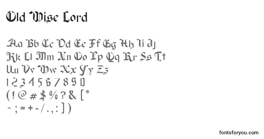 A fonte Old Wise Lord – alfabeto, números, caracteres especiais