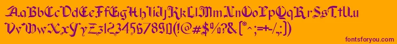 Old Wise Lord-fontti – violetit fontit oranssilla taustalla