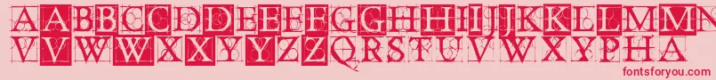フォントOldConstructedCaps – ピンクの背景に赤い文字