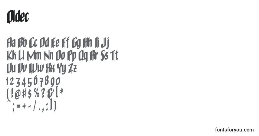 A fonte Oldec    (135986) – alfabeto, números, caracteres especiais