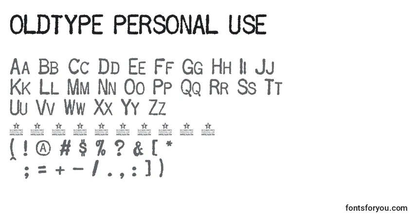 Czcionka OLDTYPE PERSONAL USE    – alfabet, cyfry, specjalne znaki
