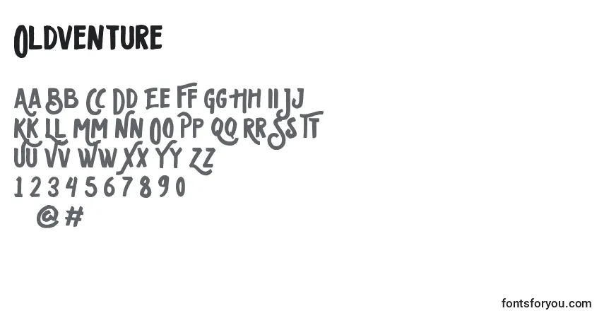 Schriftart Oldventure – Alphabet, Zahlen, spezielle Symbole
