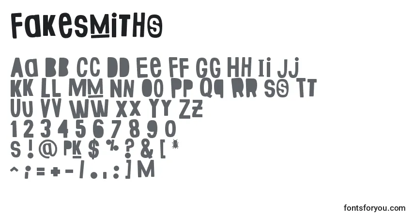 characters of fakesmiths font, letter of fakesmiths font, alphabet of  fakesmiths font