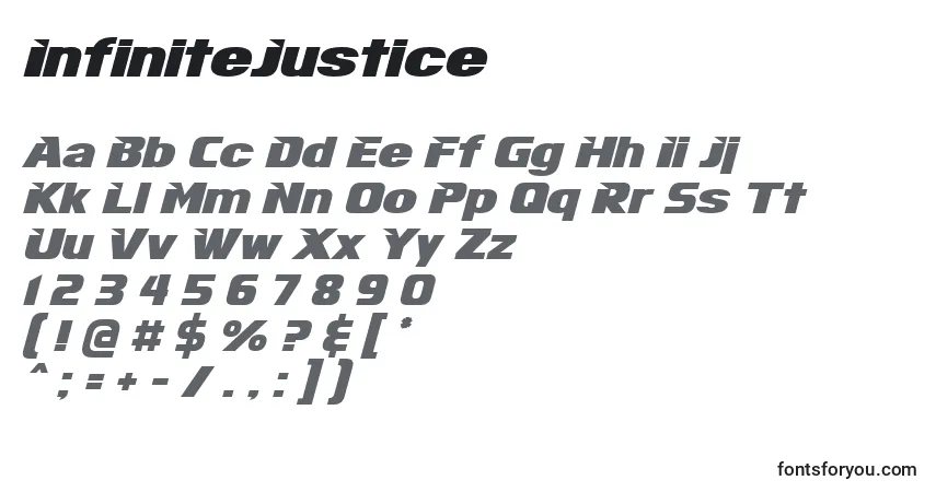 A fonte InfiniteJustice – alfabeto, números, caracteres especiais