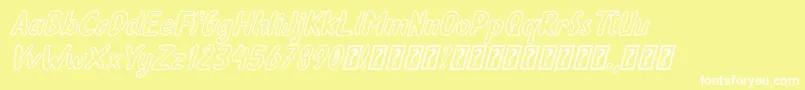 Oleander Cakes Outline Italic-fontti – valkoiset fontit keltaisella taustalla