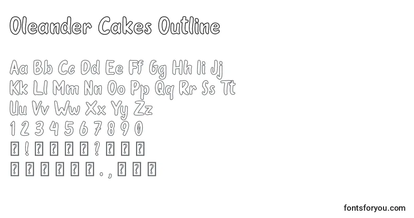 Schriftart Oleander Cakes Outline – Alphabet, Zahlen, spezielle Symbole
