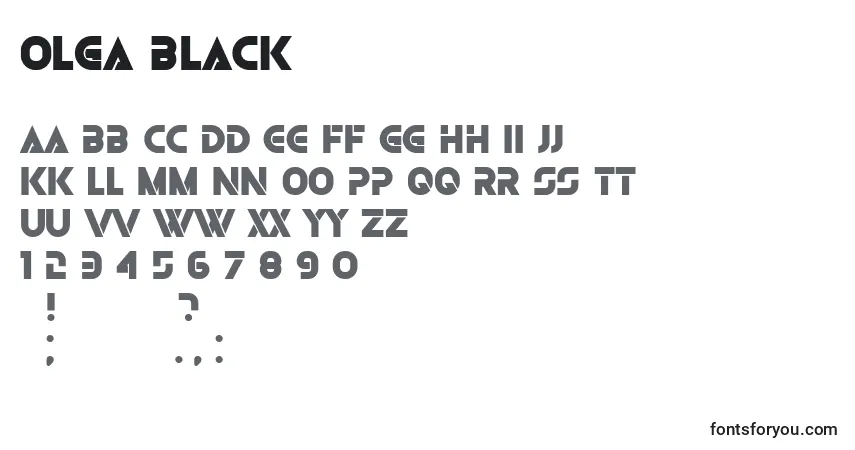 Czcionka Olga Black – alfabet, cyfry, specjalne znaki