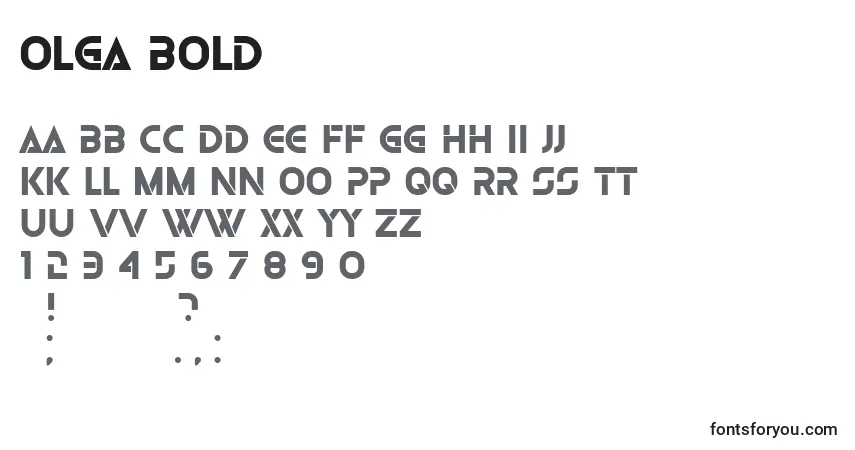 A fonte Olga Bold – alfabeto, números, caracteres especiais