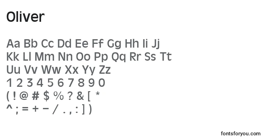 A fonte Oliver (136020) – alfabeto, números, caracteres especiais
