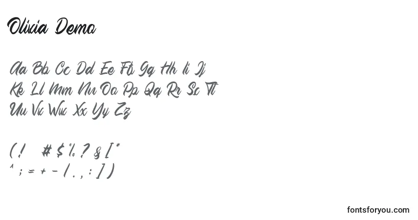Schriftart Olivia Demo – Alphabet, Zahlen, spezielle Symbole
