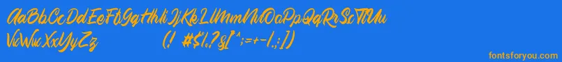 フォントOlivia Demo – オレンジ色の文字が青い背景にあります。